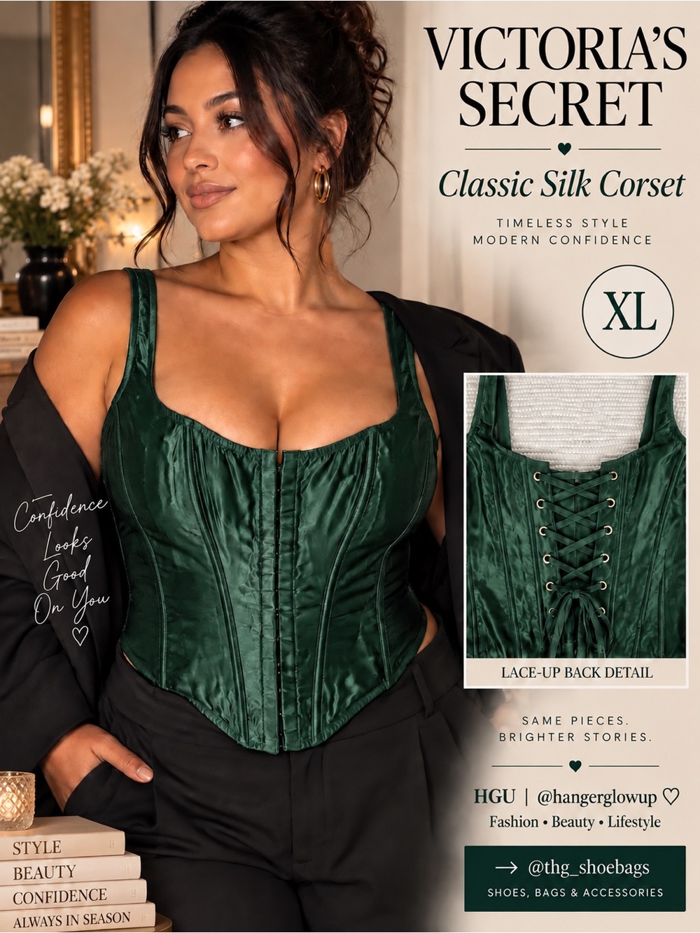 Victoria’s Secret Classic Silk Corset Ivy Green Bustier Top XL NWT